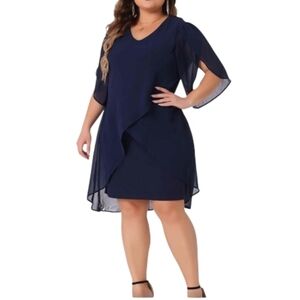 Elegant Navy Blue Chiffon Dress. Size 2X. NWOT.
